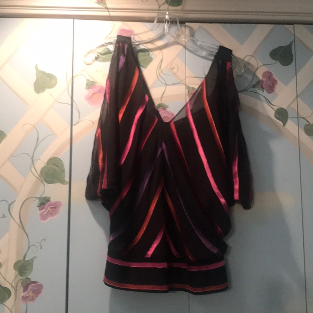 Guess black top with pink and purple stripes